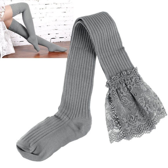 🖤Gray Skies🖤 Lace Knee High Ribbed Socks - Picture 3 of 6